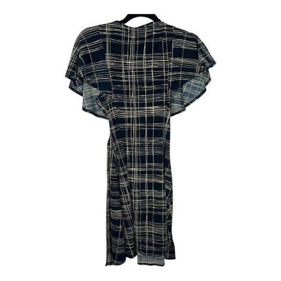 BCBG x Maxaria Dress Stretch Flowy Sleeve Pleated Shift Dress Blue Gold Medium - Picture 2 of 6